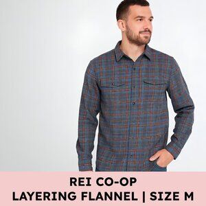 REI Co-op Cotton Flannel Shirt Blue Orange Plaid Long Sleeve Men’s Medium